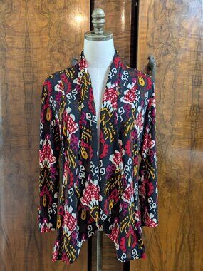 Travel Elements Open Front Cardigan Jacket M Lightweight Draped Bold Art to Wear
